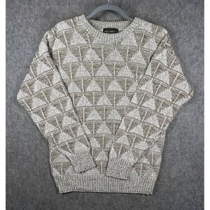Vintage Neil Martin Sweater Mens L Beige Geometric Coogi Style Knit Pullover